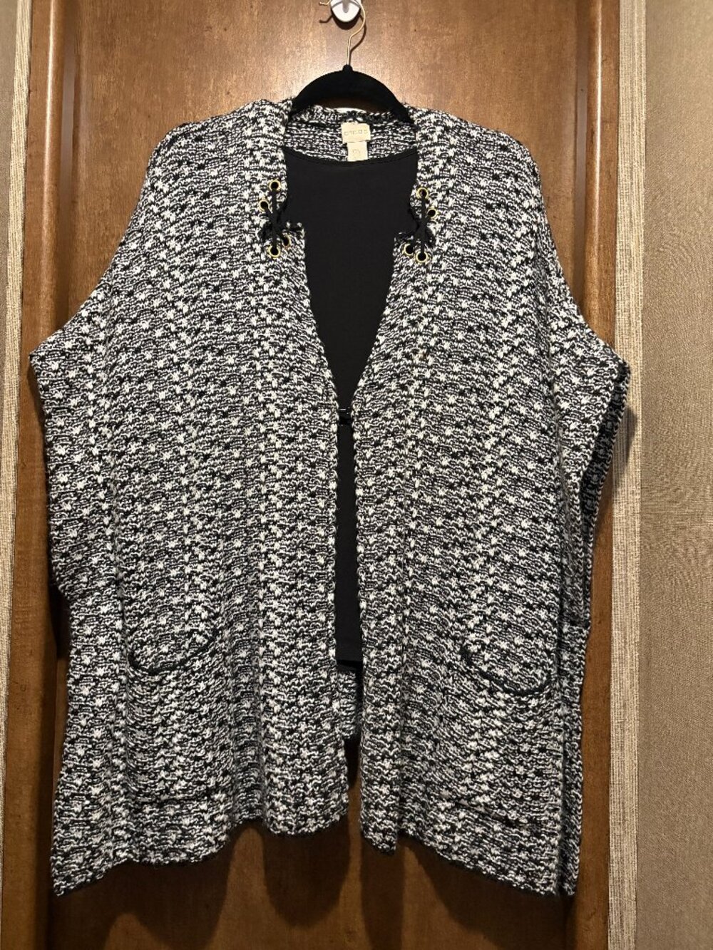 Chico's Black/White Tweed Cape Style Sweater